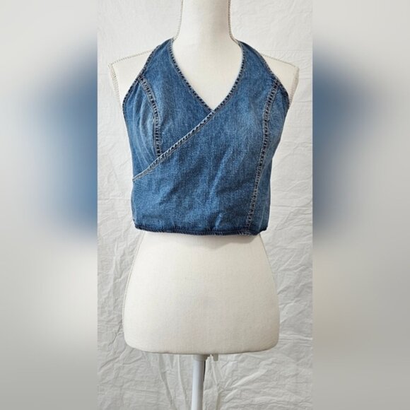 ZARA OPEN BACK DENIM TOP - Picture 1 of 10